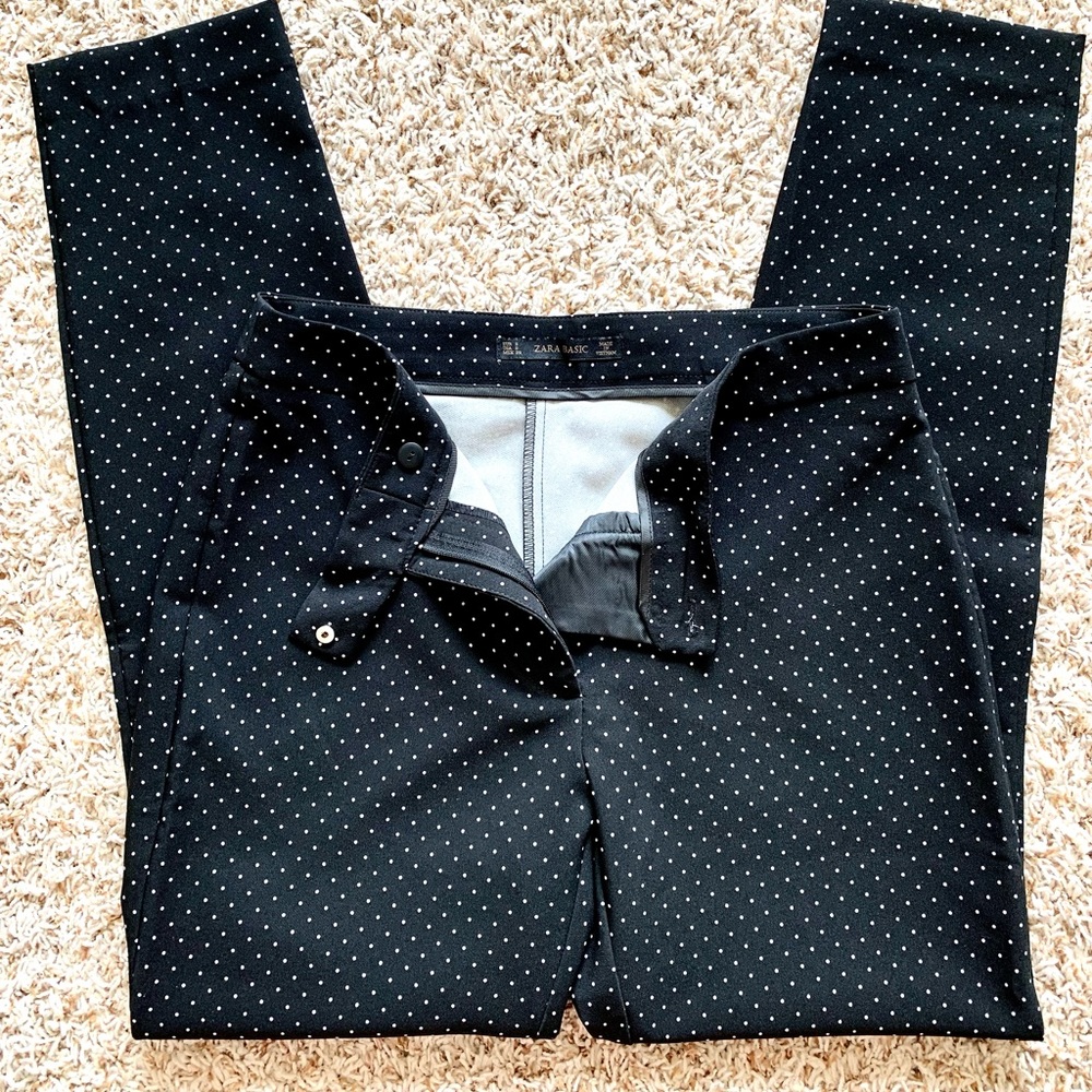 Women ZARA Black with Polka Dot Print Pants Size S